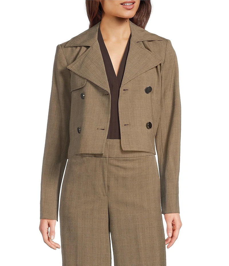 Calvin Klein Coordinating Novelty Check Double Breasted Trench