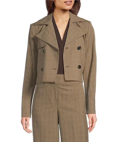 Calvin Klein Coordinating Novelty Check Double Breasted Trench