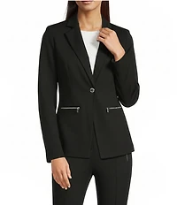 Calvin Klein Coordinating Ponte Notch Collar Long Sleeve Faux Zip Pocket Jacket