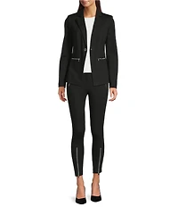 Calvin Klein Coordinating Ponte Notch Collar Long Sleeve Faux Zip Pocket Jacket