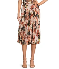 Calvin Klein Coordinating Printed Pleated Pull-On Midi Skirt