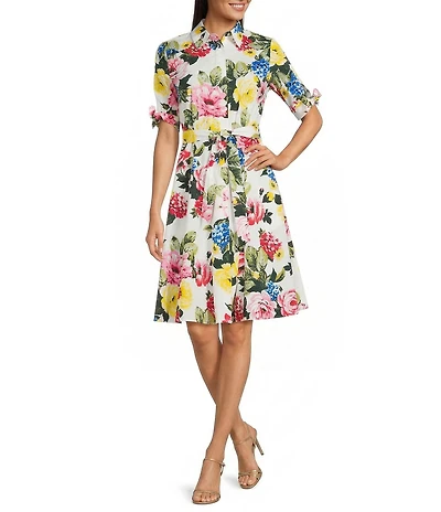 Calvin Klein Cotton Poplin Floral Print Tiered Dress