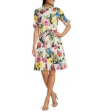 Calvin Klein Cotton Poplin Floral Print Tiered Dress
