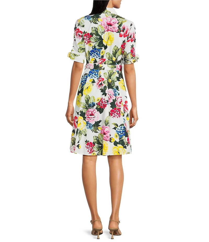 Calvin Klein Cotton Poplin Floral Print Tiered Dress