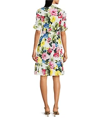 Calvin Klein Cotton Poplin Floral Print Tiered Dress
