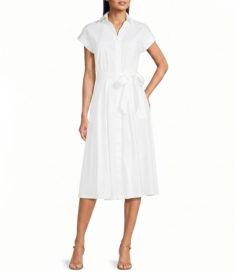 Calvin Klein Cotton Short Sleeve V-Neck Button Down Shirtdress