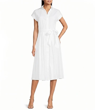 Calvin Klein Cotton Short Sleeve V-Neck Button Down Shirtdress