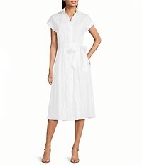 Calvin Klein Cotton Short Sleeve V-Neck Button Down Shirtdress