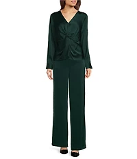Calvin Klein Crepe V-Neck Long Sleeve Knot Front Blouse