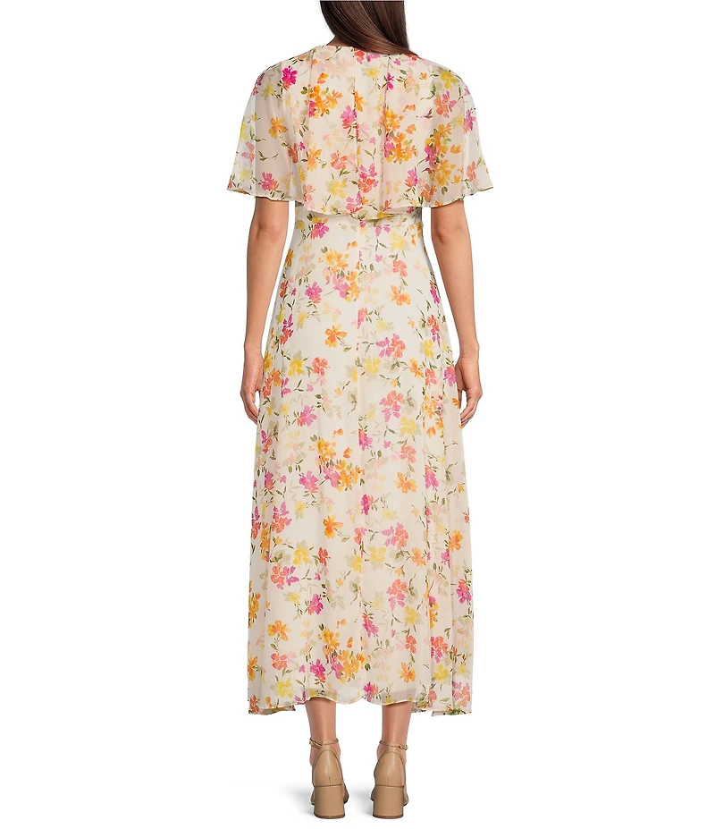 Calvin Klein Crinkled Chiffon Floral Print Midi Dress