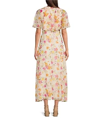 Calvin Klein Crinkled Chiffon Floral Print Midi Dress