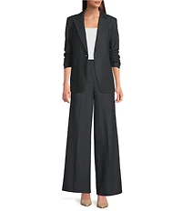 Calvin Klein Dressy Faux Denim Notch Collar Ruched 3/4 Sleeve Button Front Jacket