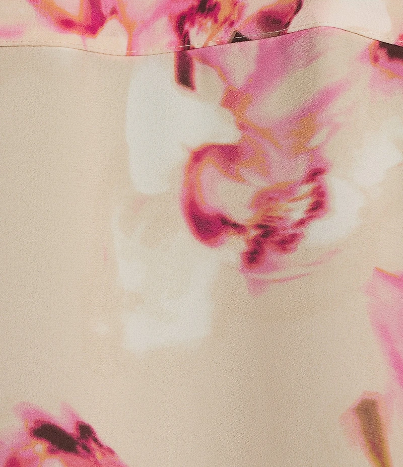 Calvin Klein Floral Flutter Sleeve Collared Ruffle Button Front Blouse