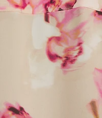 Calvin Klein Floral Flutter Sleeve Collared Ruffle Button Front Blouse