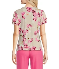 Calvin Klein Floral Matte Jersey V-Neck Flutter Short Sleeve Top