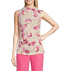 Calvin Klein Floral Mock Neck Sleeveless Drape Shoulder Top