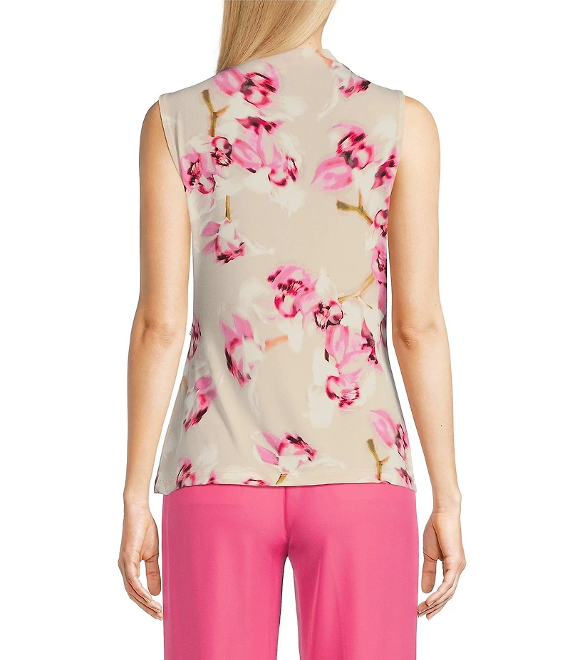 Calvin Klein Floral Mock Neck Sleeveless Drape Shoulder Top