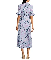 Calvin Klein Floral Print Cotton Poplin Collared Short Sleeve Shirt Dress