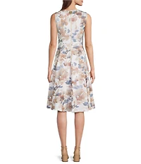 Calvin Klein Floral Print Crew Neck Sleeveless Fit and Flare Midi Dress