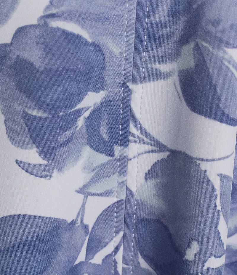 Calvin Klein Floral Print Heavy Weight Scuba V-Neck Cap Sleeve Belted Midi Dress