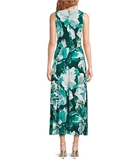 Calvin Klein Floral Print Matte Jersey V-Neck Sleeveless Midi Dress