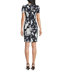 Calvin Klein Floral Print Scuba Crepe Crew Neck Short Sleeve Dress