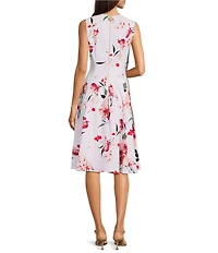 Calvin Klein Floral Print Scuba Crepe Round Neck Sleeveless Dress