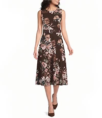 Calvin Klein Floral Print Scuba Crepe Sleeveless Midi Dress