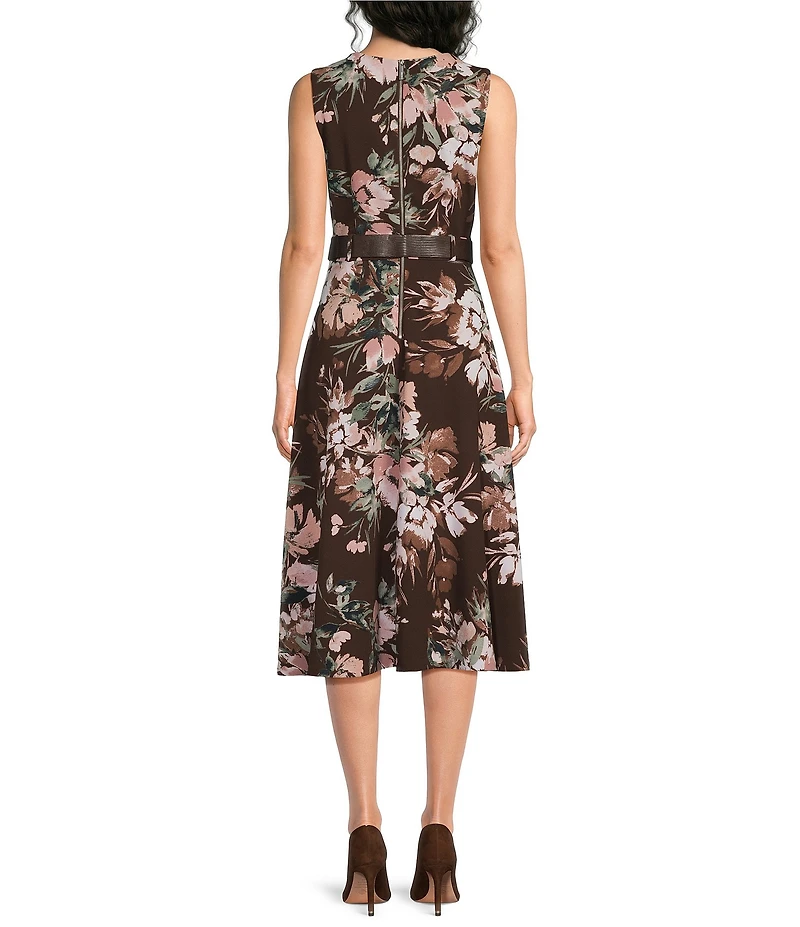 Calvin Klein Floral Print Scuba Crepe Sleeveless Midi Dress
