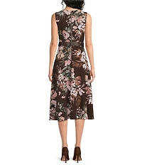 Calvin Klein Floral Print Scuba Crepe Sleeveless Midi Dress