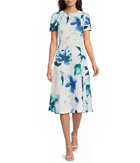 Calvin Klein Floral Print Short Sleeve Crew Neck Dress