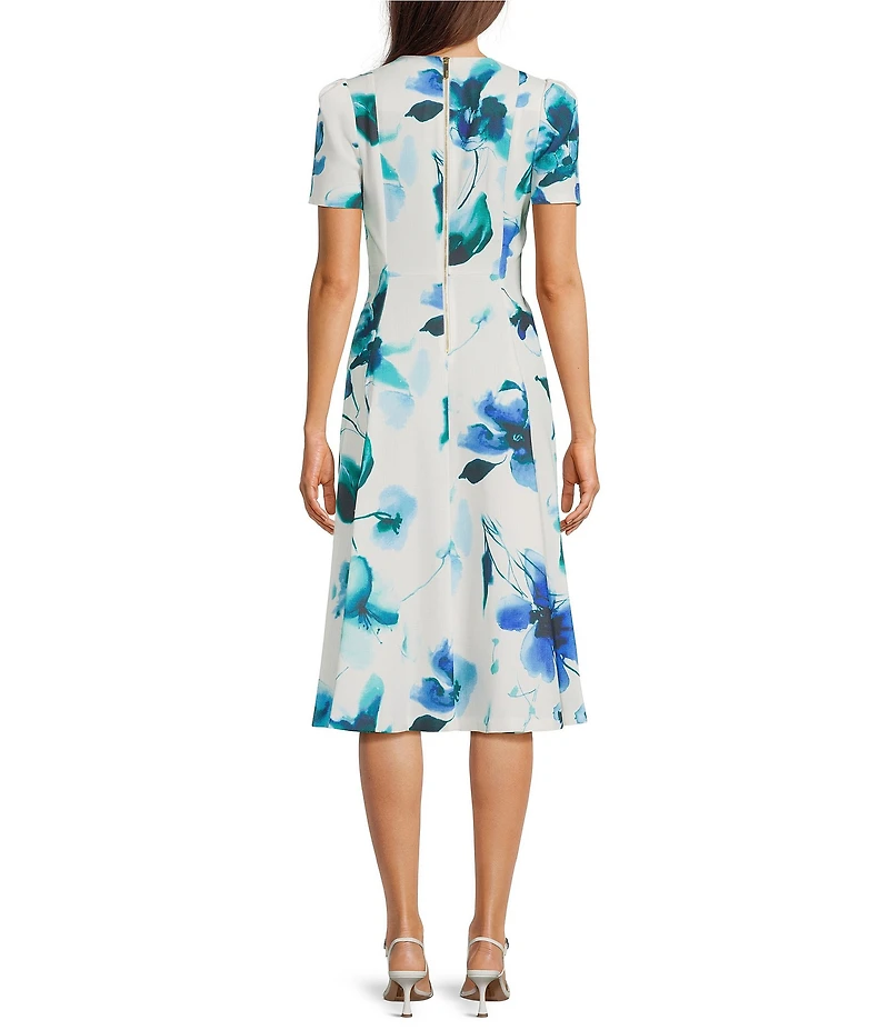 Calvin Klein Floral Print Short Sleeve Crew Neck Dress