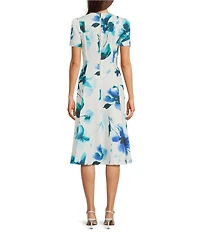 Calvin Klein Floral Print Short Sleeve Crew Neck Dress