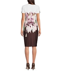 Calvin Klein Floral Print Short Sleeve Crew Neck Sheath Dress