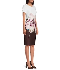 Calvin Klein Floral Print Short Sleeve Crew Neck Sheath Dress