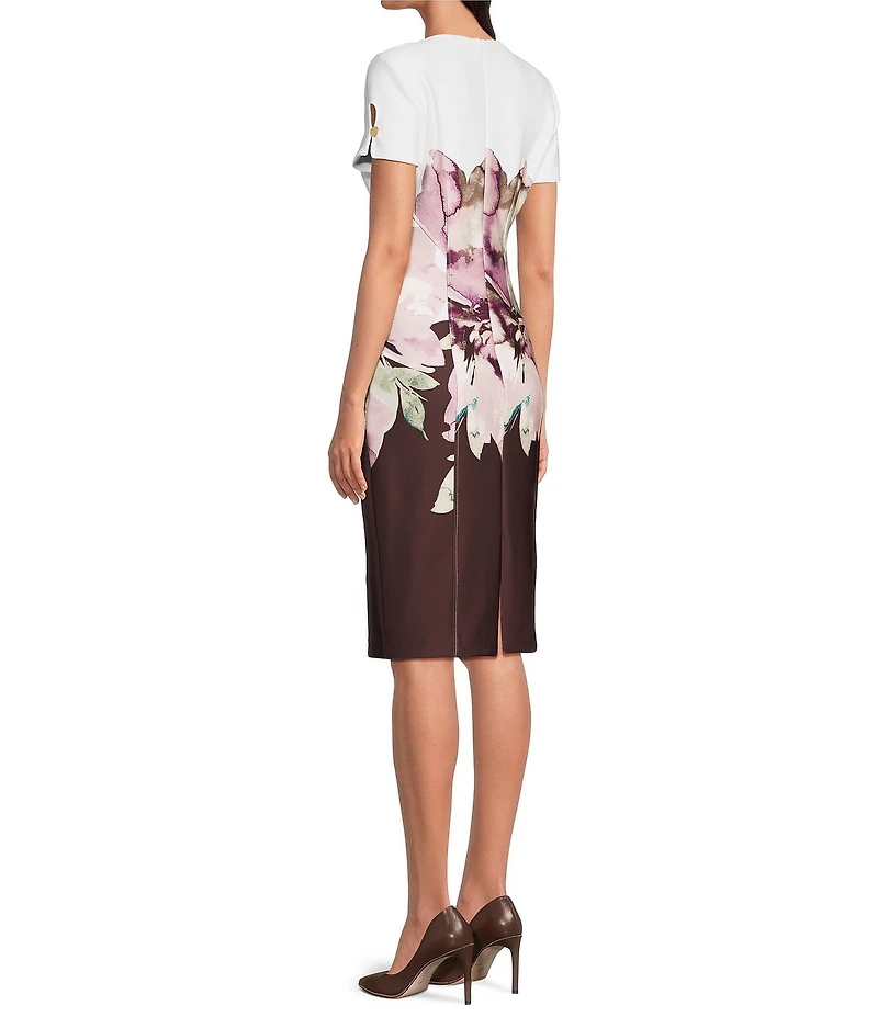 Calvin Klein Floral Print Short Sleeve Crew Neck Sheath Dress