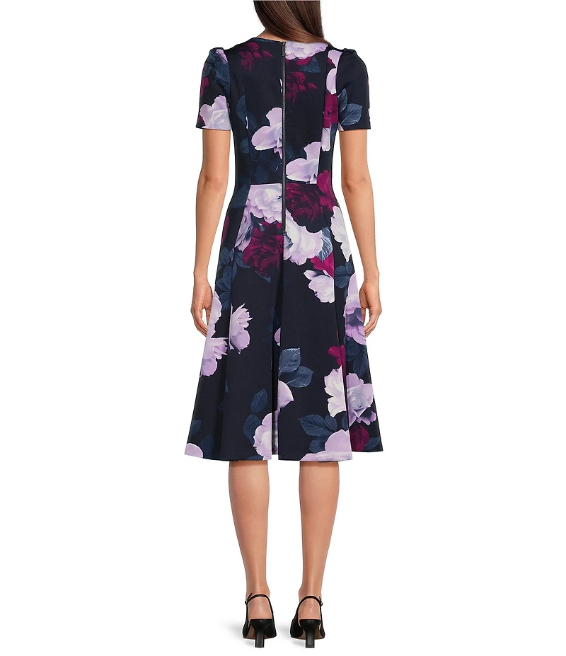 Calvin Klein Floral Print Short Sleeve Fit & Flare Knee Length Dress
