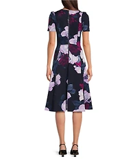 Calvin Klein Floral Print Short Sleeve Fit & Flare Knee Length Dress