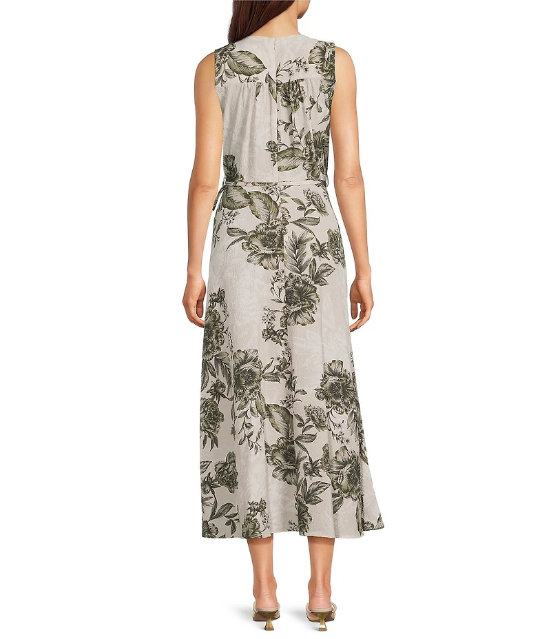 Calvin Klein Floral Print Sleeveless Faux Wrap Gauze Midi Dress