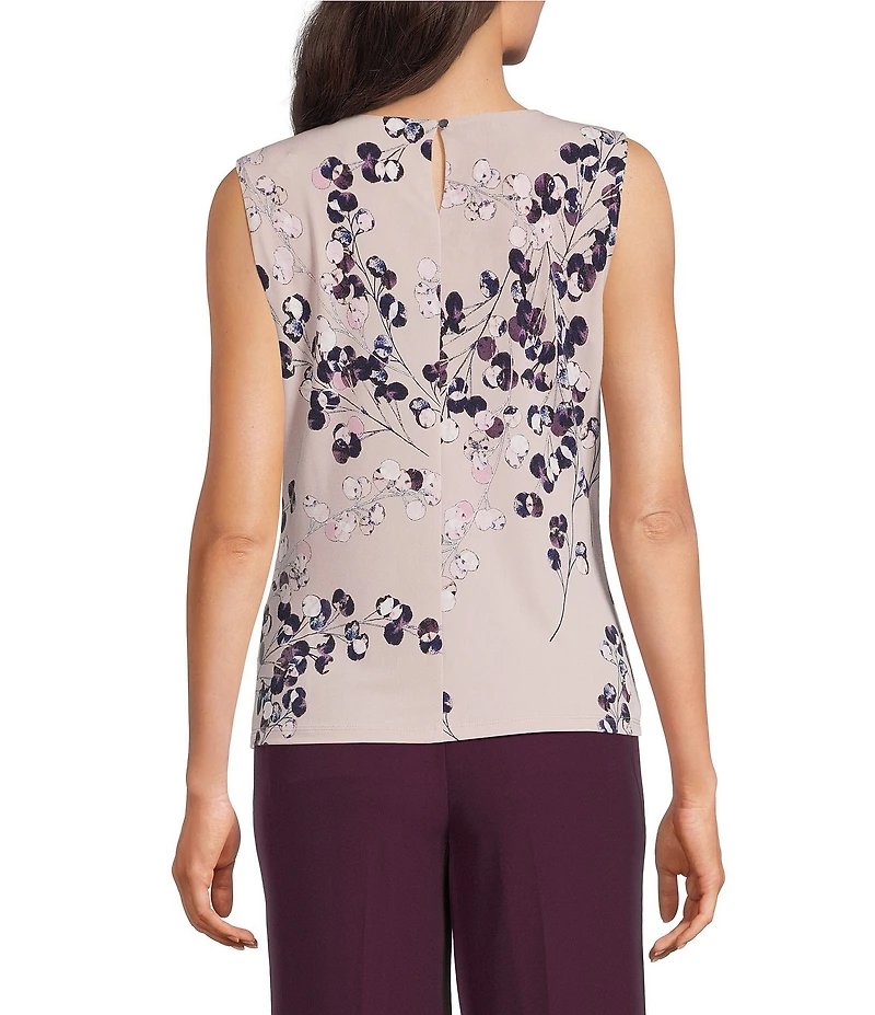 Calvin Klein Floral Printed Jersey Sleeveless Pleat Neck Cami