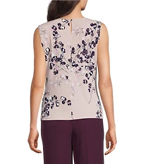 Calvin Klein Floral Printed Jersey Sleeveless Pleat Neck Cami