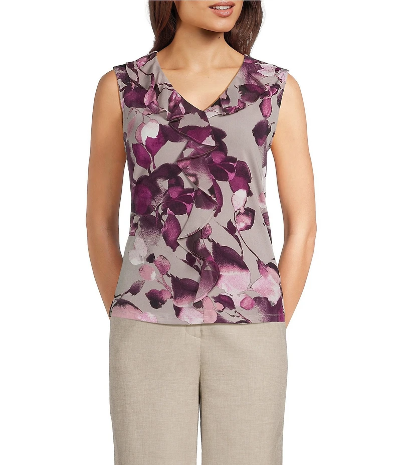 Calvin Klein Floral Ruffle V-Neck Sleeveless Cami