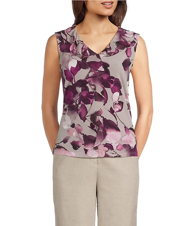 Calvin Klein Floral Ruffle V-Neck Sleeveless Cami