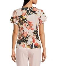 Calvin Klein Floral V-Neck Short Flutter Sleeve Top