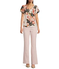 Calvin Klein Floral V-Neck Short Flutter Sleeve Top