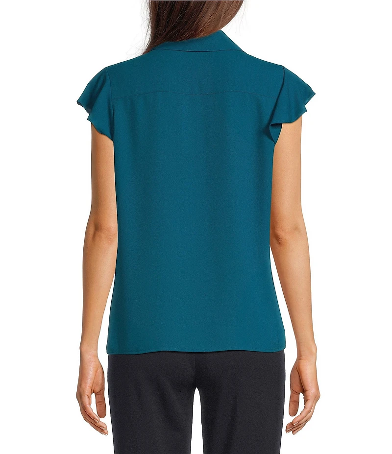 Calvin Klein Flutter Sleeve Collared Ruffle Button Front Blouse