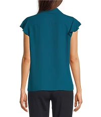 Calvin Klein Flutter Sleeve Collared Ruffle Button Front Blouse