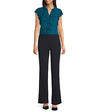 Calvin Klein Flutter Sleeve Collared Ruffle Button Front Blouse