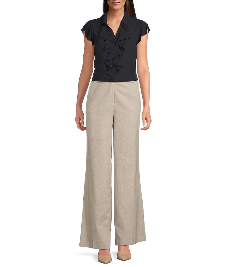 Calvin Klein Flutter Sleeve Collared Ruffle Button Front Blouse