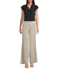 Calvin Klein Flutter Sleeve Collared Ruffle Button Front Blouse